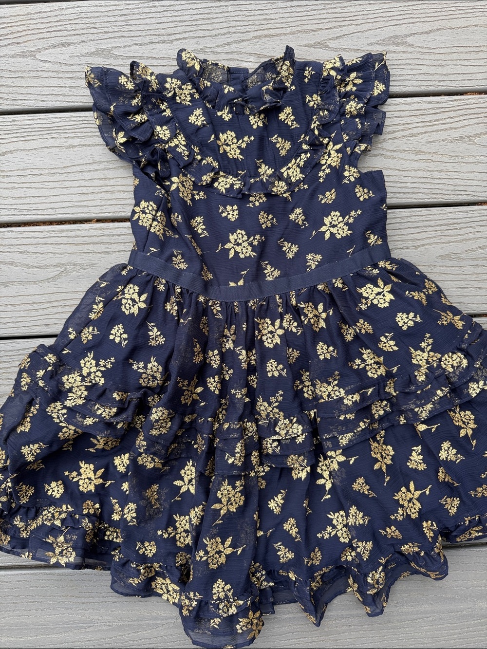 Janie and Jack Navy and Gold Floral Ruffle Dress